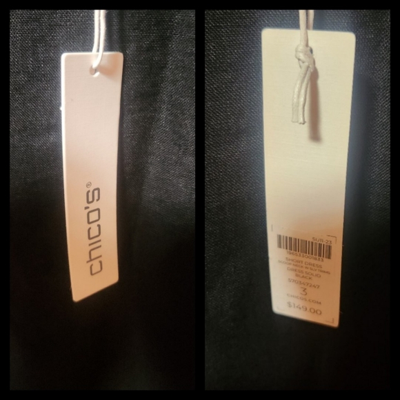 LBD ⬛️Chicos ⬛️NWT Size 3 (16) Shift Dress  pockets 3/4 Puff Sleeves Knee-length - Picture 3 of 5